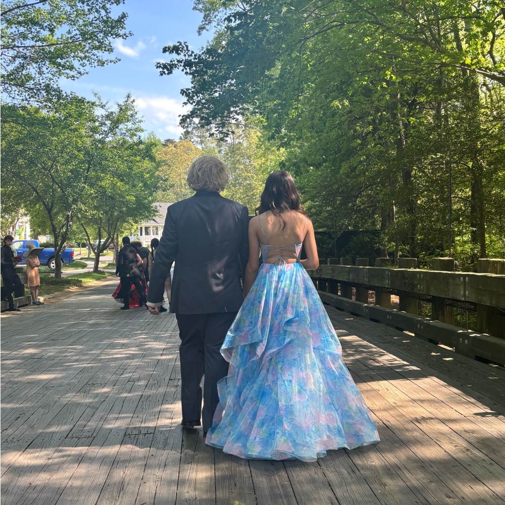 Tiffany Designs Blue and Pink Wedding Dress